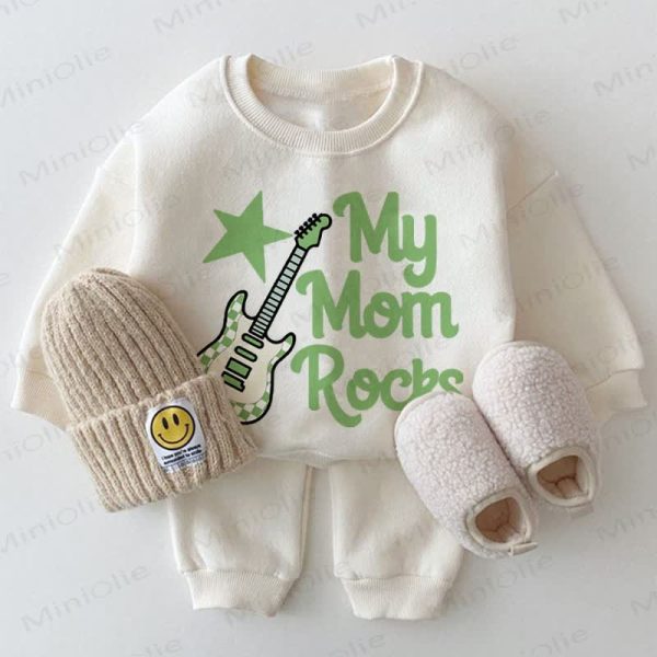 MY MOM ROCKS Baby White Sweatshirt 2-piece Set