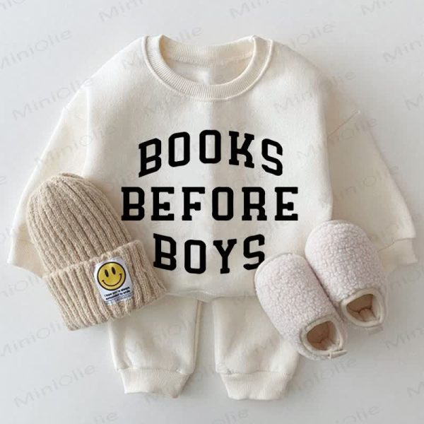 BOOKS BEFORE BOYS Baby White Sweatshirt 2-piece Set