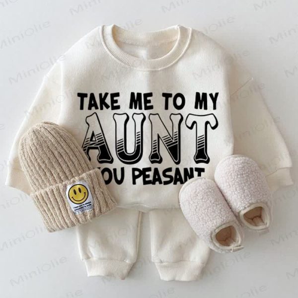 TAKE ME TO MY AUNT YOU PEASANT Baby White Sweatshirt 2-piece Set