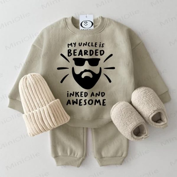 MY UNCLE IS BEARDED INKED AND AWESOME Baby 2-piece Grey Green Set