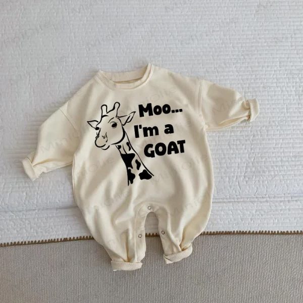 MOO I'M A GOAT Baby Toddler Giraffe Beige Romper