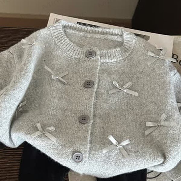 Toddler Kid Bow Knitted Grey Sweater/Leggings