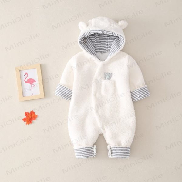 Baby Bear Pattern Fleece Hooded Romper
