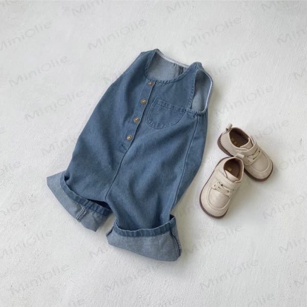 Baby Denim Solid Color Blue Overalls