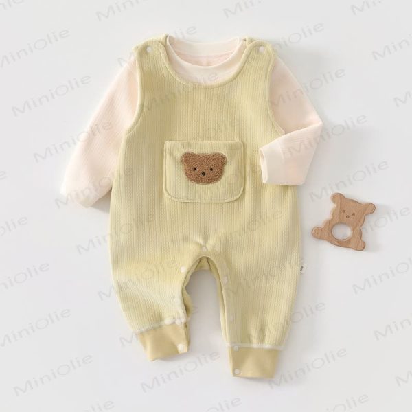 Baby Fleece Bear Bib Cute Pajamas Romper