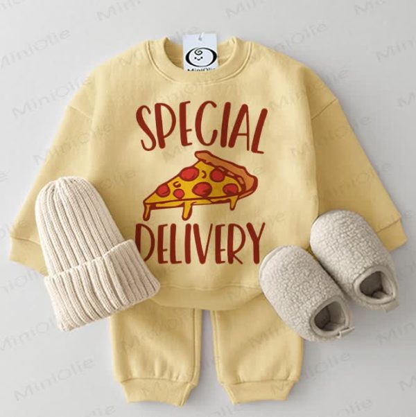SPECIAL DELIVERY Baby Pizza Sweatshirt 2-piece Yellow Set
