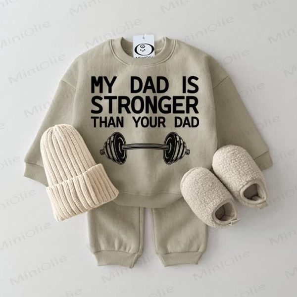 MY DAD IS STRONGER THAN YOUR DAD Baby Grey Green 2-piece Set