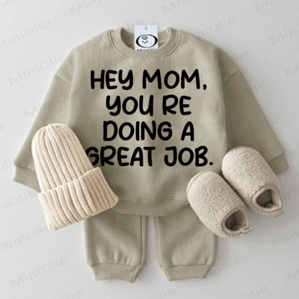 HEY MOM YOU'RE DOING A GREAT JOB Baby 2-piece Grey Green Set