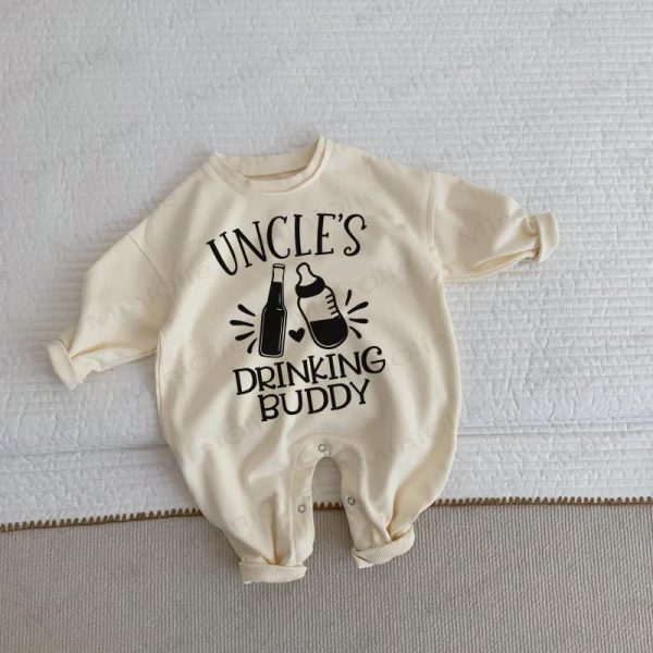 UNCLE'S DRINKING BUDDY Baby Toddler Beige Romper
