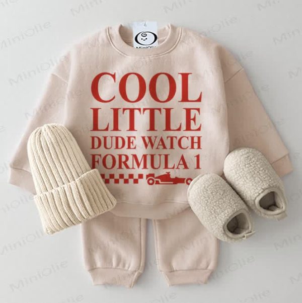 COOL LITTLE DUDE WATCH FORMULA 1 Baby Beige Sweatshirt 2-piece Set