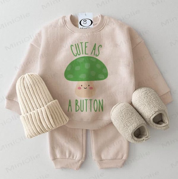 CUTE AS A BUTTON Baby Beige Sweatshirt 2-piece Set