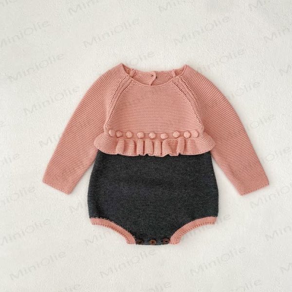 Baby Color Block Pompom Knit Bodysuit