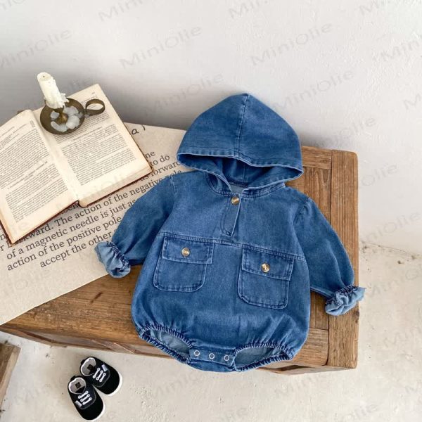 Baby Denim Pocket Hooded Bodysuit
