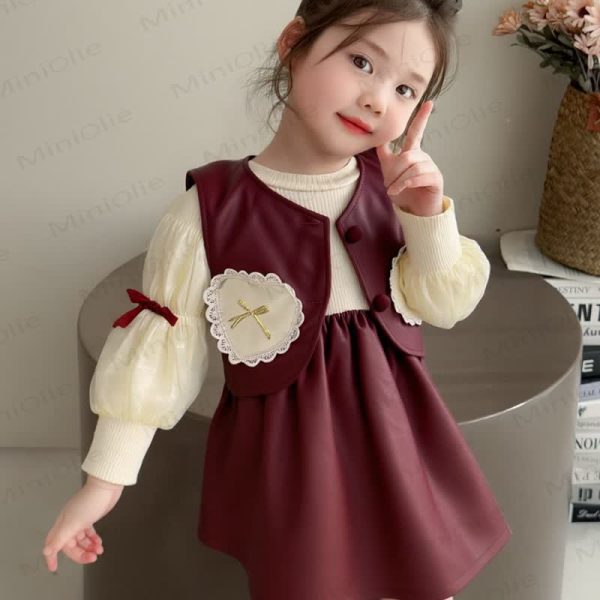 Toddler Girl Bow Cowgirl Mesh Leather Dress