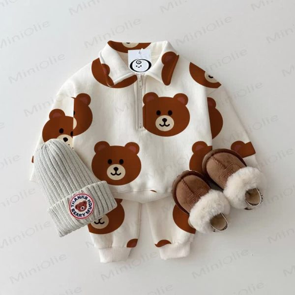 Baby Toddler White Bear Lapel 2-piece Set