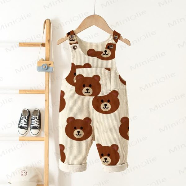 Baby Toddler Bear Corduroy Beige Overalls
