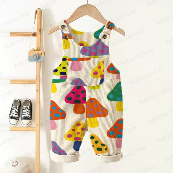 Baby Toddler Colorful Mushroom Beige Corduroy Overalls