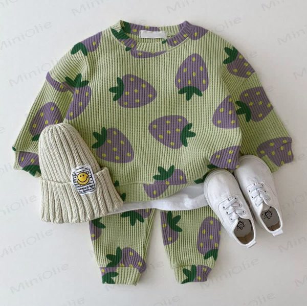 Baby Waffle Purple Strawberry Sweatshirt 2-piece Set