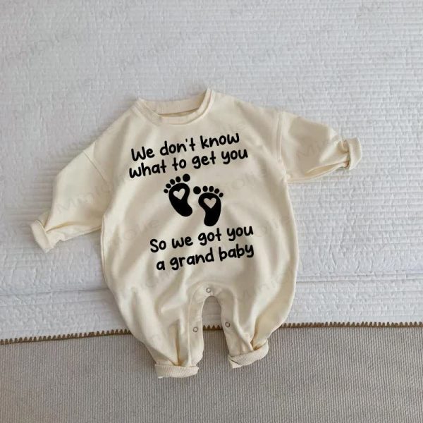 WE DON'T KNOW WHAT TO GET YOU SO WE GOT YOU A GRAND BABY Baby Toddler Beige Romper