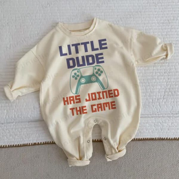 LITTLE DUDE HAS JOINED THE GAME Baby Toddler Beige Romper