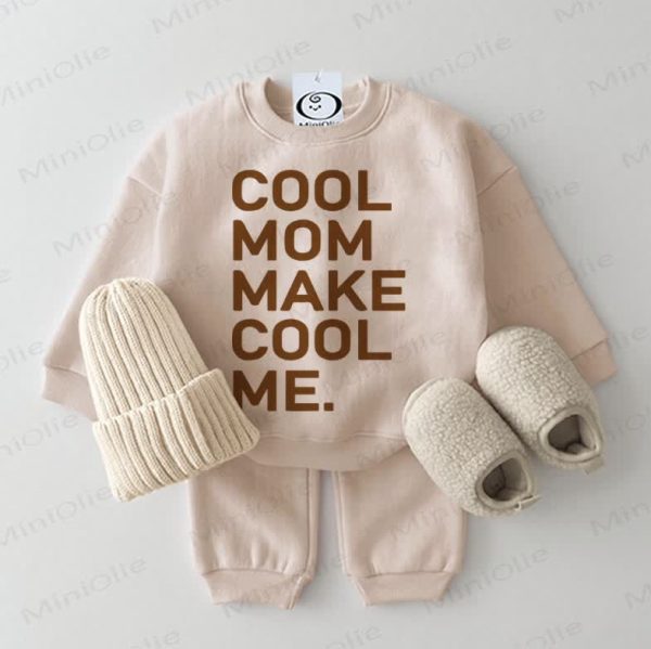 COOL MOM MAKE COLL ME. Baby Beige Sweatshirt 2-piece Set