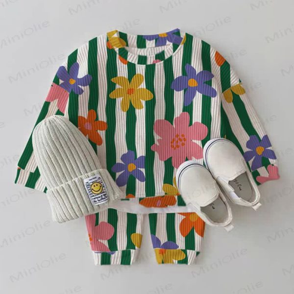Baby Flower Stripe Waffle 2-piece Set
