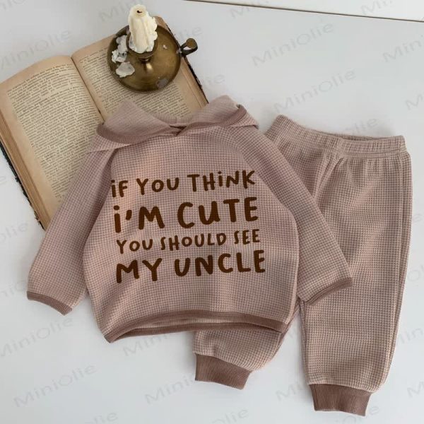 IF YOU THINK I'M CUTE YOU SHOULD SEE MY UNCLE Baby Brown Waffle 2-piece Set