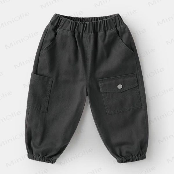 Toddler Kid Boy Solid Color Worker Patch Pocket Pants