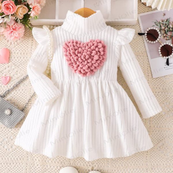 Baby Girl 3D Love Fleece Flying Sleeves Dress