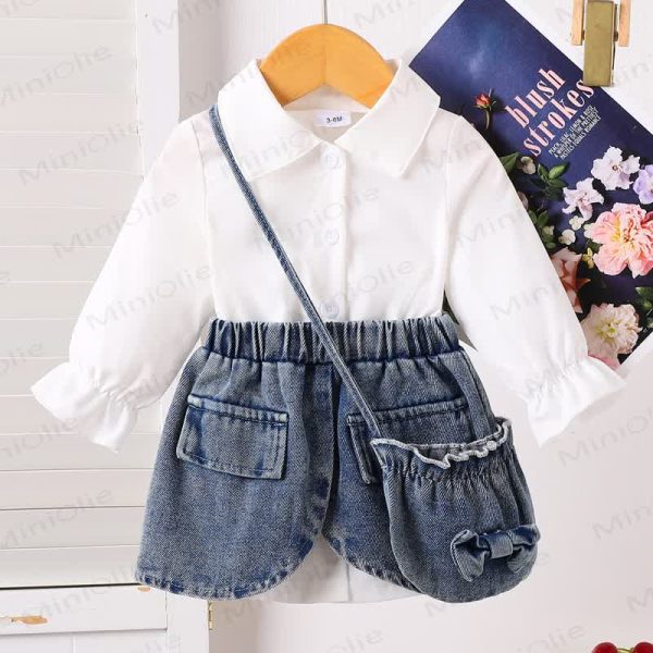 Baby Girl White Blouse Dress & Blue Denim Skirt