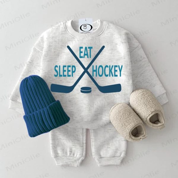 EAT SLEEP HOCKEY Baby 2-piece Light Grey Set