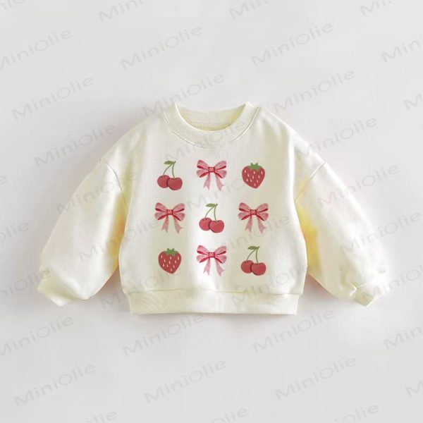 Baby Toddler Bow Strawberry Cherry Cream Sweatshirt