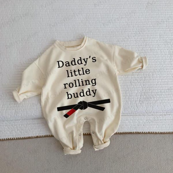 DADDY'S LITTLE ROLLING BUDDY Baby Beige Romper