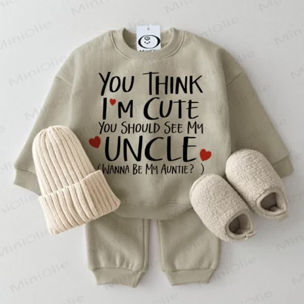 YOU THINK I'M CUTE YOU SHOULD SEE MY UNCLE WANNA BE MY AUNTIE Baby Love 2-piece Grey Green Set