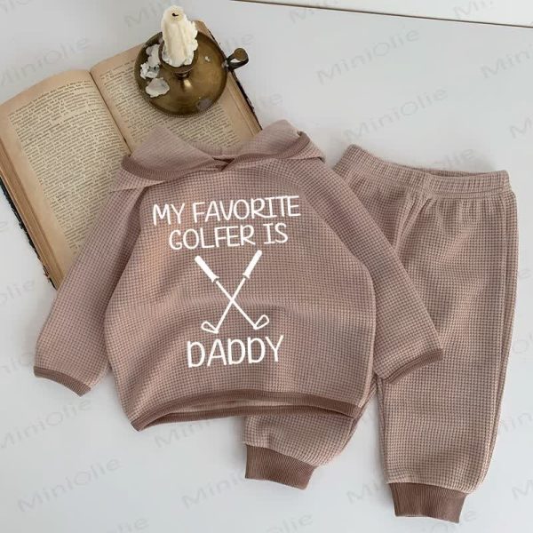 MY FAVORITE GOLFER IS DADDY Baby Brown Waffle 2-piece Set