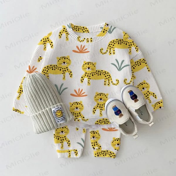 Baby Waffle Cute Leopard Sweatshirt 2-piece Set