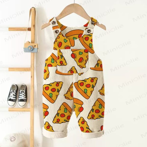 Baby Toddler Pizza Beige Corduroy Overalls