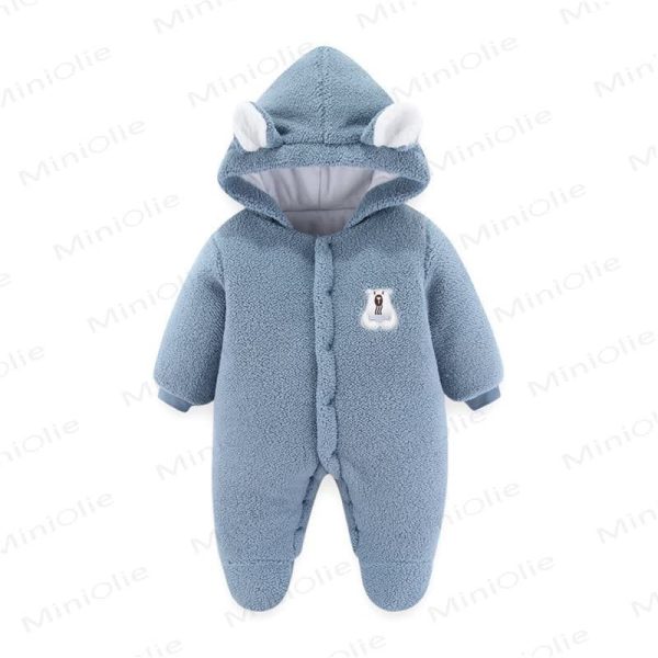 Baby Bear Solid Color Hooded Romper