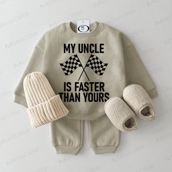 MY UNCLE IS FASTER THAN YOURS Baby Grey Green 2-piece Set