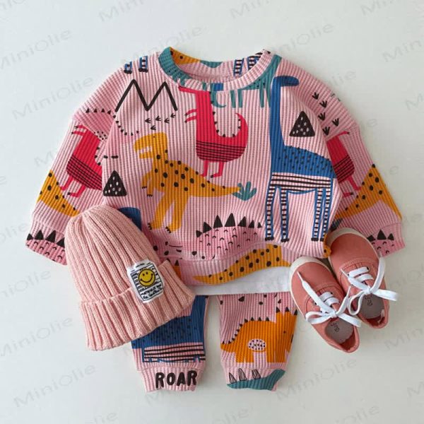Baby Dinosaur Pink Waffle 2-piece Set