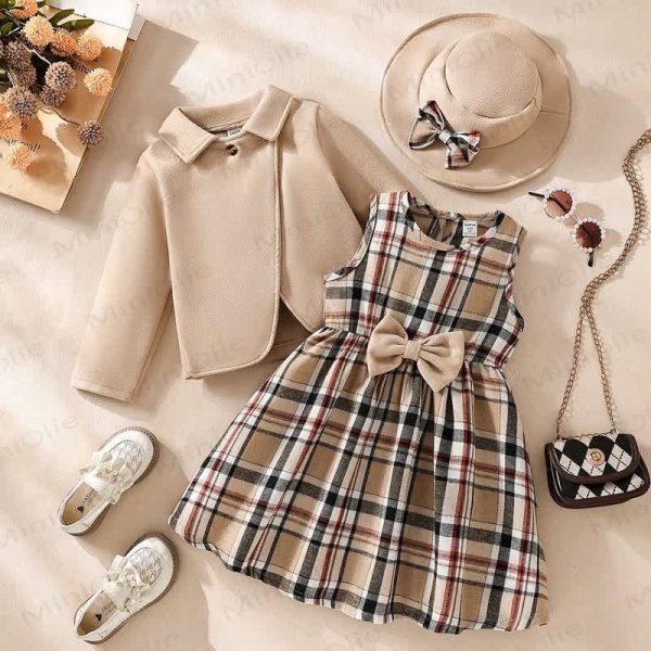 Toddler Kid Bow Plaid Sleeveless Dress