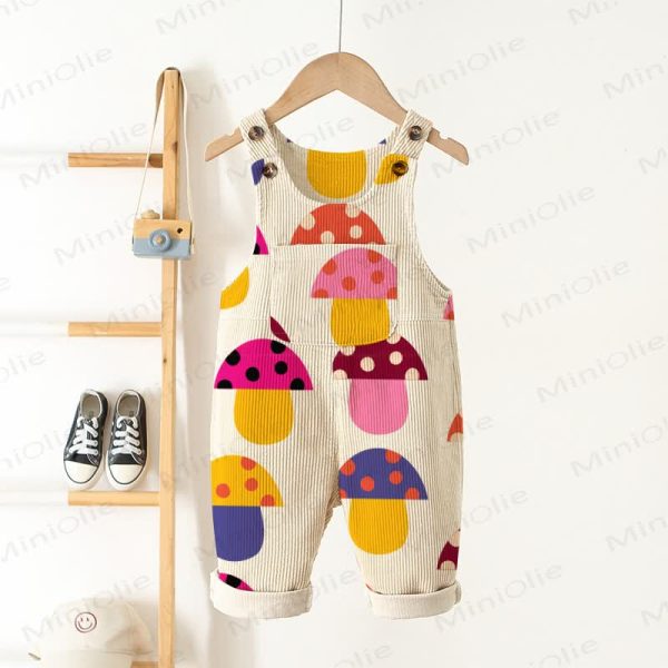 Baby Toddler Mushroom Corduroy Beige Overalls