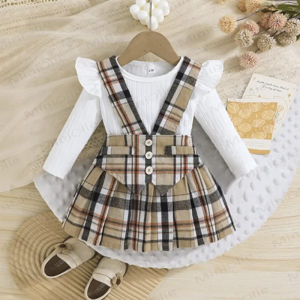 Baby Girl Plaid Stripe Flying Sleeves Dress