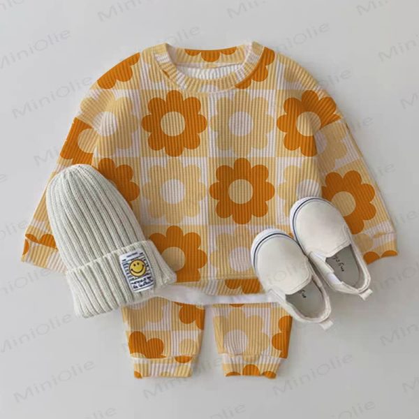 Baby Flower Plaid Waffle 2-piece Set