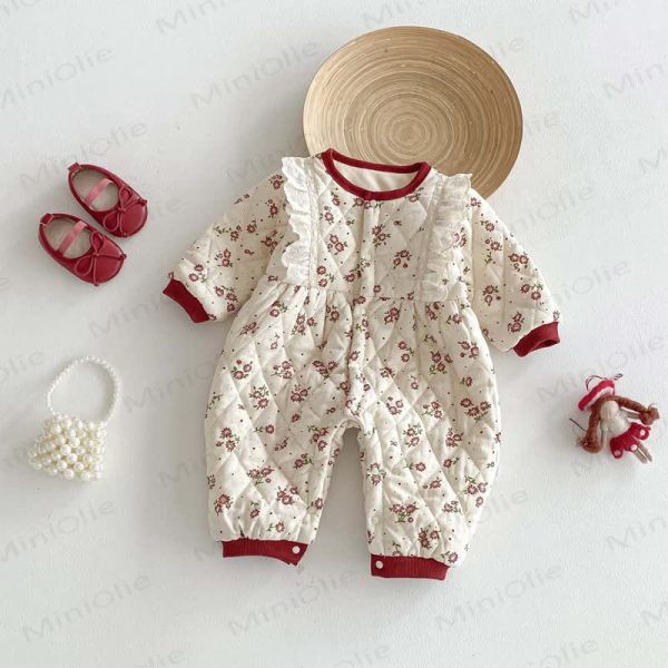 Baby Girls' Floral Warm Sweet Quilted Romper
