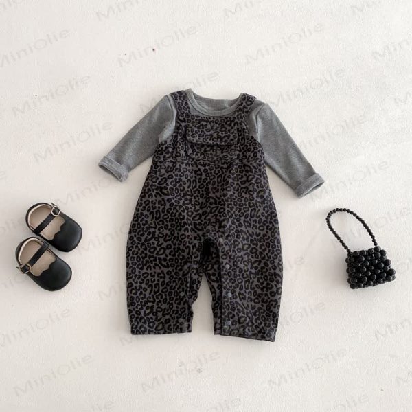 Baby Leopard Print Overalls & Grey Top