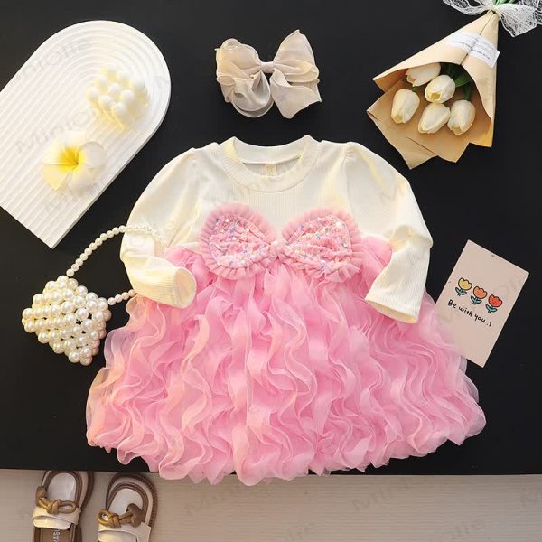 Baby Toddler Girl Bow Sequin Mesh Dress
