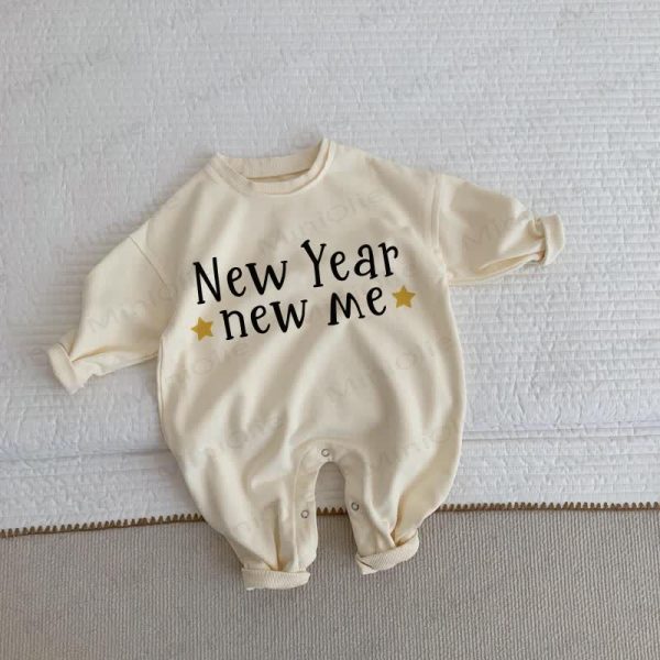NEW YEAR NEW ME Baby Toddler Beige Romper