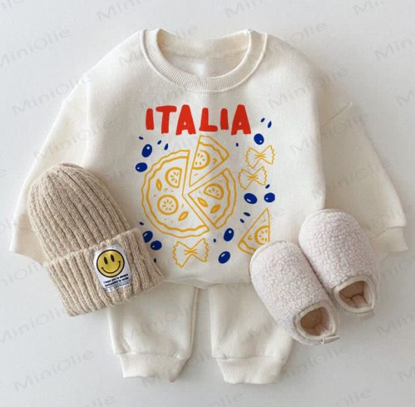 ITALIA Baby Pizza White Sweatshirt 2-piece Set
