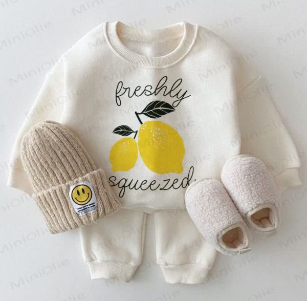 FRESHLY SQUEEZED Lemonade Baby White Sweatshirt 2-piece Set